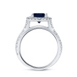 Gold 2ct Blue Sapphire and 2/5ct TDW Diamond Halo Engagement Ring - Handcrafted By Name My Rings™