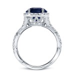 Gold 2ct Blue Sapphire and 3/4ct TDW Round Cut Diamond Halo Engagement Ring - Handcrafted By Name My Rings™