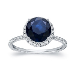 Gold 2ct Blue Sapphire and 3/5ct TDW Diamond Halo Ring - Handcrafted By Name My Rings™