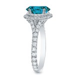 Gold 2ct TDW Blue Diamond Halo Cathedral Engagement Ring - Handcrafted By Name My Rings™