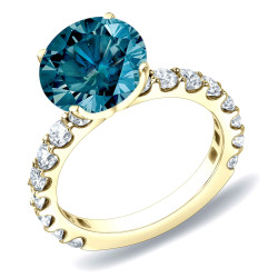 Gold 2ct TDW Blue Round Diamond Ring - Handcrafted By Name My Rings™