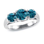 Gold 2ct TDW Blue Round Diamond Three-stone Ring - Handcrafted By Name My Rings™