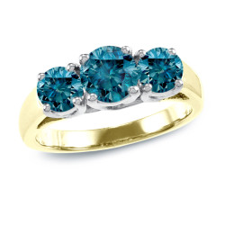 Gold 2ct TDW Blue Round Diamond Three-stone Ring - Handcrafted By Name My Rings™
