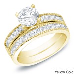 Gold 2ct TDW Certified Diamond Bridal Ring Set - Handcrafted By Name My Rings™