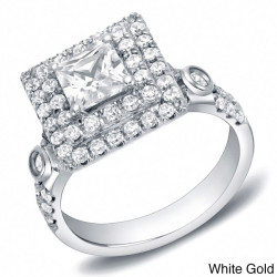 Gold 2ct TDW Certified Princess Cut Double Halo Diamond Ring - Handcrafted By Name My Rings™