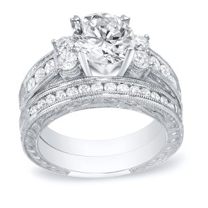 Gold 2ct TDW Certified Round-Cut Diamond Vintage Bridal Ring Set - Handcrafted By Name My Rings™