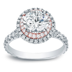 Gold 2ct TDW Certified White Diamond Halo Engagement Ring - Handcrafted By Name My Rings™