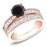Gold 2ct TDW Round Black Diamond Bridal Ring Set - Handcrafted By Name My Rings™