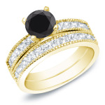 Gold 2ct TDW Round Black Diamond Bridal Ring Set - Handcrafted By Name My Rings™