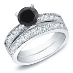 Gold 2ct TDW Round Black Diamond Bridal Ring Set - Handcrafted By Name My Rings™