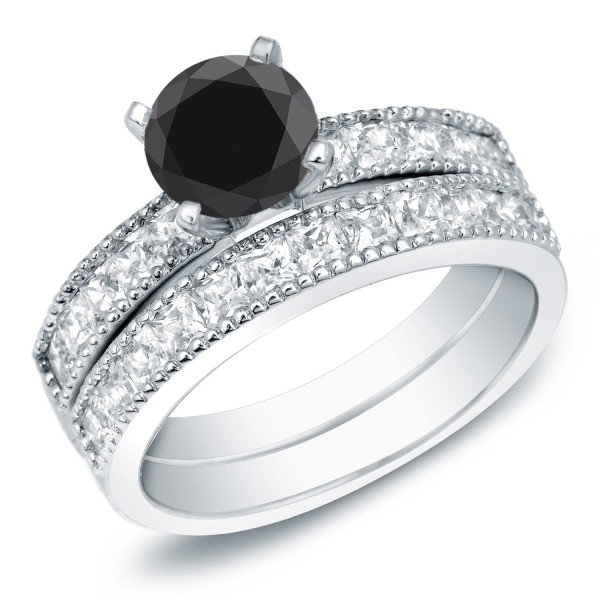 Gold 2ct TDW Round Black Diamond Bridal Ring Set - Handcrafted By Name My Rings™