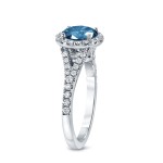 Gold 2ct TDW Round Cut Blue Diamond Halo Engagement Ring - Handcrafted By Name My Rings™