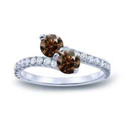 Gold 2ct TDW Round Cut Brown Diamond 3-prong, 2-stone Engagement Ring - Handcrafted By Name My Rings™