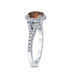 Gold 2ct TDW Round Cut Brown Diamond Halo Engagement Ring - Handcrafted By Name My Rings™