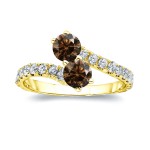 Gold 2ct TDW Round-cut Brown Diamond 4-prong, 2-stone Engagement Ring - Handcrafted By Name My Rings™
