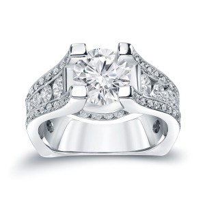 Gold 3 1/4ct TDW Certified Round Cut Diamond Engagement Ring - Handcrafted By Name My Rings™