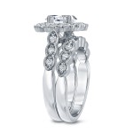 Gold 3 1/8ct TDW Certified Oval Diamond Halo Bridal Ring Set - Handcrafted By Name My Rings™
