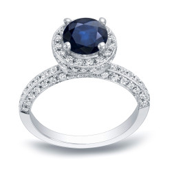 Gold 3/4ct Blue Sapphire and 1/2ct TDW Round Diamond Engagement Ring - Handcrafted By Name My Rings™