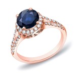 Gold 3/4ct Blue Sapphire and 1/2ct TDW Round Diamond Halo Engagement Ring - Handcrafted By Name My Rings™