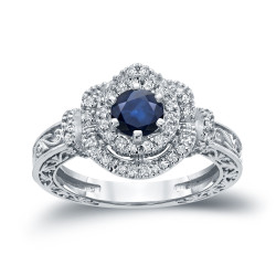 Gold 3/4ct Blue Sapphire and 1/3ct TDW Round Diamond Engagement Ring - Handcrafted By Name My Rings™