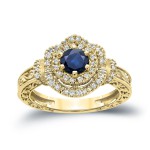 Gold 3/4ct Blue Sapphire and 1/3ct TDW Round Diamond Engagement Ring - Handcrafted By Name My Rings™