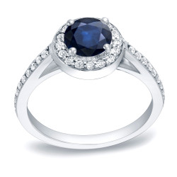Gold 3/4ct Blue Sapphire and 1/3ct TDW Round Diamond Engagement Ring - Handcrafted By Name My Rings™
