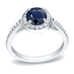 Gold 3/4ct Blue Sapphire and 1/3ct TDW Round Diamonds Engagement Ring - Handcrafted By Name My Rings™