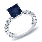 Gold 3/4ct Blue Sapphire and 1ct TDW Diamond Engagement Ring - Handcrafted By Name My Rings™