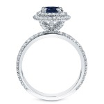 Gold 3/4ct Blue Sapphire and 1ct TDW Round Diamond Halo Engagement Ring - Handcrafted By Name My Rings™