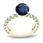 Gold 3/4ct Blue Sapphire and 1ct TDW Round Diamonds Engagament Ring - Handcrafted By Name My Rings™