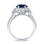 Gold 3/4ct Blue Sapphire and 3/4ct TDW Round Cut Diamond Halo Engagement Ring - Handcrafted By Name My Rings™