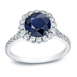 Gold 3/4ct Blue Sapphire and 3/4ct TDW Round Diamonds Engagement Ring - Handcrafted By Name My Rings™