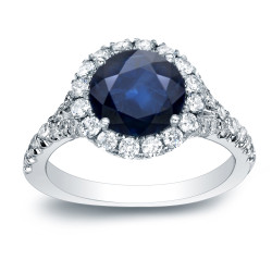 Gold 3/4ct Blue Sapphire and 3/4ct TDW Round Diamonds Engagement Ring - Handcrafted By Name My Rings™