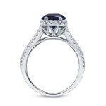 Gold 3/4ct Blue Sapphire and 3/5ct TDW Diamond Halo Engagement Ring - Handcrafted By Name My Rings™