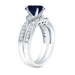 Gold 3/4ct Blue Sapphire and 3/5ct TDW Round Cut Diamond Bridal Ring Set - Handcrafted By Name My Rings™