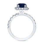 Gold 3/4ct Blue Sapphire and 7/8ct TDW Round Diamond Halo Engagement Ring - Handcrafted By Name My Rings™