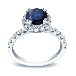 Gold 3/4ct Blue Sapphire and 7/8ct TDW Round Diamond Halo Engagement Ring - Handcrafted By Name My Rings™