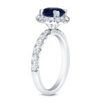 Gold 3/4ct Blue Sapphire and 7/8ct TDW Round Diamond Halo Engagement Ring - Handcrafted By Name My Rings™