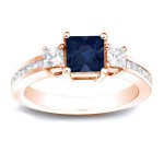 Gold 3/4ct Blue Sapphire and Diamond Three-Stone Engagement Ring - Handcrafted By Name My Rings™