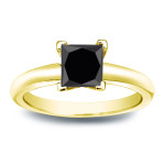 Gold 3/4ct Princess Cut Black Diamond Solitaire Engagement Ring - Handcrafted By Name My Rings™