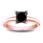 Gold 3/4ct Princess Cut Black Diamond Solitaire Engagement Ring - Handcrafted By Name My Rings™