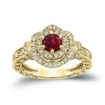 Gold 3/4ct Ruby and 1/3ct TDW Round Diamond Engagement Ring - Handcrafted By Name My Rings™