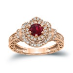 Gold 3/4ct Ruby and 1/3ct TDW Round Diamond Engagement Ring - Handcrafted By Name My Rings™