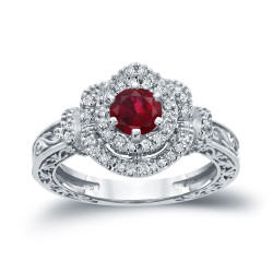 Gold 3/4ct Ruby and 1/3ct TDW Round Diamond Engagement Ring - Handcrafted By Name My Rings™