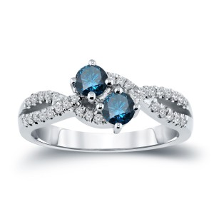 Gold 3/4ct TDW 2-Stone Blue Diamond Engagement Ring - Handcrafted By Name My Rings™