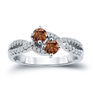 Gold 3/4ct TDW 2-Stone Brown Diamond Engagement Ring - Handcrafted By Name My Rings™
