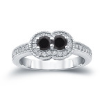 Gold 3/4ct TDW 2-Stone Round Cut Black Diamond Engagement Ring - Handcrafted By Name My Rings™