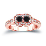 Gold 3/4ct TDW 2-Stone Round Cut Black Diamond Engagement Ring - Handcrafted By Name My Rings™