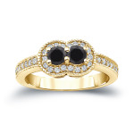 Gold 3/4ct TDW 2-Stone Round Cut Black Diamond Engagement Ring - Handcrafted By Name My Rings™