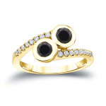 Gold 3/4ct TDW 2-Stone Round Cut Black Diamond Engagement Ring - Handcrafted By Name My Rings™